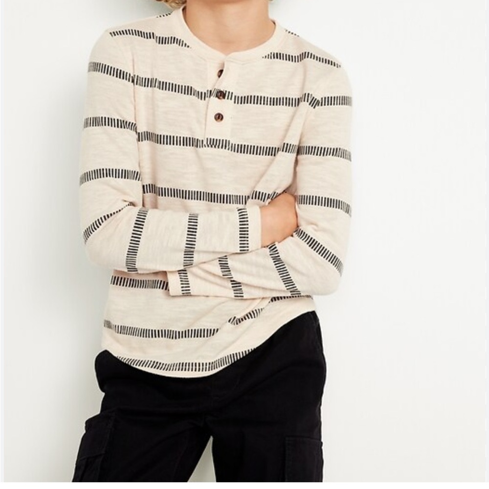 Old Navy Cozy-Knit Long-Sleeve Striped Henley T-Shirt for Boys beige XL NWOT